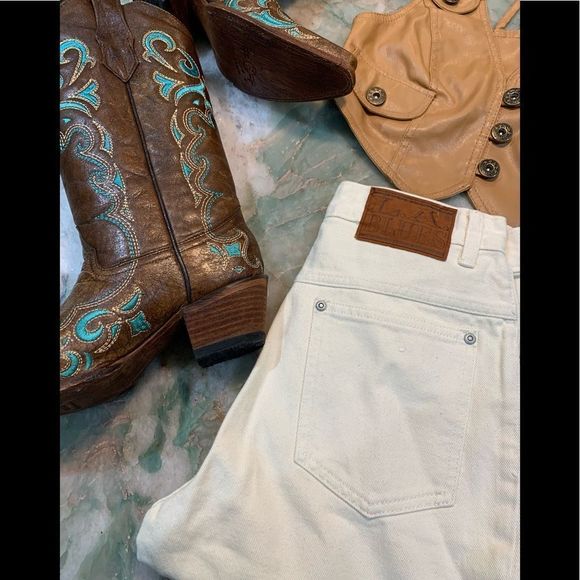 Vtg La Blues High Waisted Ivory/Cream Denim Mom Jeans Sz Vtg 8 Euc - Picture 10 of 10